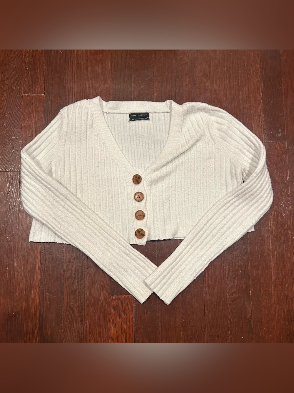 Urban Outfitters Cream Ribbed Cropped Button Cardigan